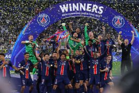 PSG players celebrate victory