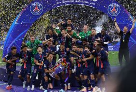 PSG players celebrate victory