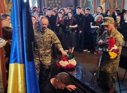 Farewell ceremony for servicemen of the Armed Forces of Ukraine Maksym Rakovych, Oleksandr Yantsevich and Roman Tarasyuk at St. Michael's Cathedral