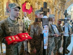 Farewell ceremony for servicemen of the Armed Forces of Ukraine Maksym Rakovych, Oleksandr Yantsevich and Roman Tarasyuk at St. Michael's Cathedral