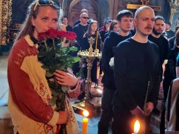 Farewell ceremony for servicemen of the Armed Forces of Ukraine Maksym Rakovych, Oleksandr Yantsevich and Roman Tarasyuk at St. Michael's Cathedral
