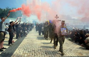 Церемония прощания с военнослужащими ВСУ Максимом Раковичем, Александром Янцевичем и Романом Тарасюком