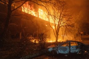 Fire in a residential building after a drone attack in Kharkiv