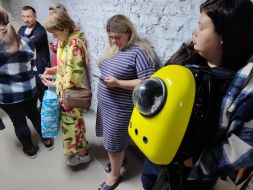 People take shelter in the dormitory of the National Academy of Sciences (now the Kyiv Aviation Institute) during a massive attack in Kyiv
