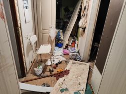 Destruction in one of the dormitories of the National Academy of Sciences (now the Kyiv Aviation Institute) in Kyiv