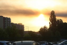 Smoke from explosions after a massive attack over morning Kyiv