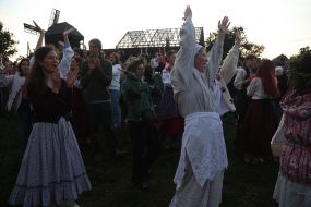 Participants in the Ivan Kupala celebration dance in the village of Vytachiv