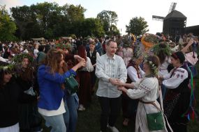 Participants in the Ivan Kupala celebration dance in the village of Vytachiv