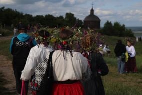 Participants in the celebration of Ivan Kupala in wreaths and Ukrainian national costumes