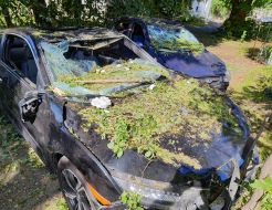 Damaged car after a combined attack in the Shevchenkivskyi district of Kyiv