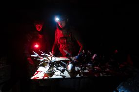 Servicemen of the 429th Achilles Regiment use combat FPV drones