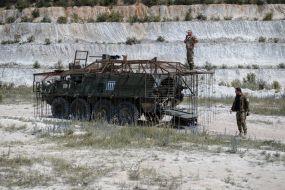 Paratroopers train in driving and firing from the Stryker armored personnel carrier at the training ground