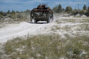 Paratroopers train in driving and firing from the Stryker armored personnel carrier at the training ground