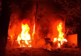 Fire resulting from a massive nighttime attack in the Sviatoshynskyi district of Kyiv