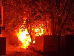 Fire resulting from a massive nighttime attack in the Sviatoshynskyi district of Kyiv