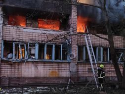 Fire resulting from a massive nighttime attack in a residential building in the Sviatoshynskyi district of Kyiv