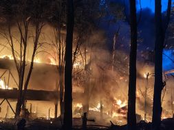 Fire resulting from a massive nighttime attack in the Sviatoshynskyi district of Kyiv