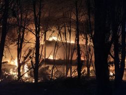 Fire resulting from a massive nighttime attack in the Sviatoshynskyi district of Kyiv