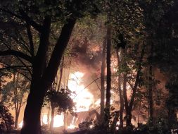 Fire resulting from a massive nighttime attack in the Sviatoshynskyi district of Kyiv