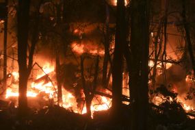 Fire resulting from a massive nighttime attack in the Sviatoshynskyi district of Kyiv