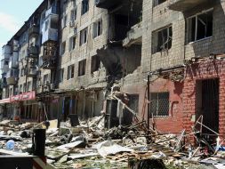 The destroyed wall of a residential building at the site of a Russian drone strike in the Svyatoshynskyi district of Kyiv