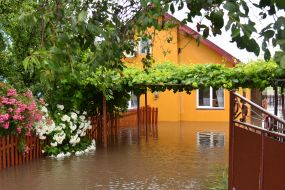 Flooded houses in the village of Zubra, Lviv region