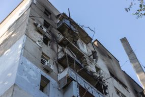 Part of a residential building in Odessa damaged after being hit by a drone