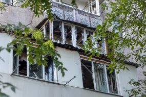 Part of a residential building in Odessa damaged after being hit by a drone
