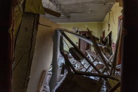 A room in a residential building in Odessa destroyed after being hit by a drone