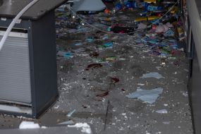 Destruction and chaos in a supermarket after a nighttime drone attack in Odessa