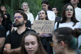 Participants in a protest against the Verkhovna Rada's adoption of a bill restricting the powers of the National Anti-Corruption Bureau and the Specialized Anti-Corruption Prosecutor's Office