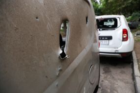 Cars damaged by shelling of Kyiv