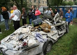 Cars burned as a result of the shelling of Kyiv