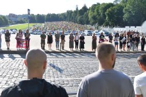 People honor the memory of fallen servicemen of the Airborne Assault Troops of the Armed Forces of Ukraine on a street in Lviv