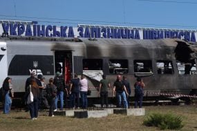 Significantly damaged Intercity+ high-speed train in the high-speed train fleet in Kyiv