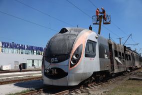 Significantly damaged Intercity+ high-speed train in the high-speed train fleet in Kyiv