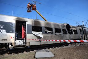 Significantly damaged Intercity+ high-speed train in the high-speed train fleet in Kyiv