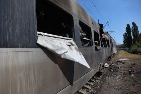 Significantly damaged Intercity+ high-speed train in the high-speed train fleet in Kyiv