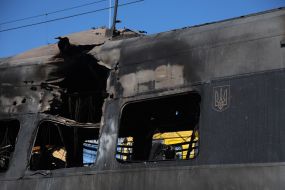 Significantly damaged Intercity+ high-speed train in the high-speed train fleet in Kyiv