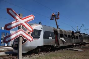 Significantly damaged Intercity+ high-speed train in the high-speed train fleet in Kyiv