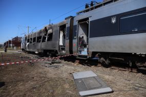 Significantly damaged Intercity+ high-speed train in the high-speed train fleet in Kyiv
