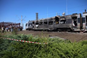 Significantly damaged Intercity+ high-speed train in the high-speed train fleet in Kyiv