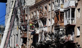 Rescuers' work after the night shelling of Kyiv