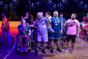 Участники  соревнований по регби на креслах колесных