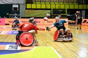 Участники  соревнований по регби на креслах колесных