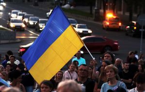 A woman with a Ukrainian flag