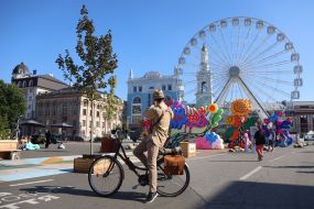 Installations in honor of Maria Prymachenko on Kontraktova Square in Kyiv
