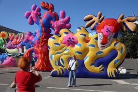 Installations in honor of Maria Prymachenko on Kontraktova Square in Kyiv