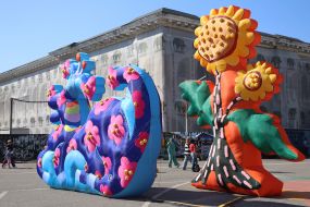 Installations in honor of Maria Prymachenko on Kontraktova Square in Kyiv
