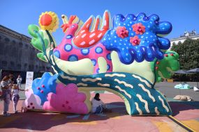 Installations in honor of Maria Prymachenko on Kontraktova Square in Kyiv